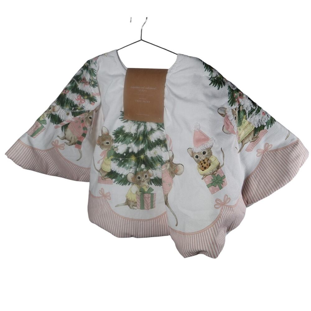 Cupcakes and Cashmere Mouse Christmas Tree Skirt - 48” Pink and White